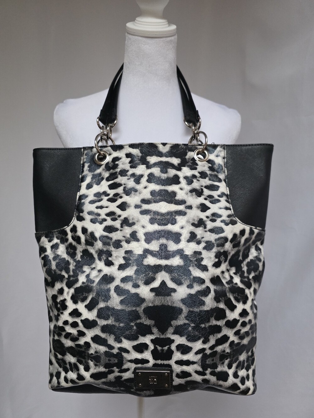 New York & Co Leopard Print Tote Bag Black White Animal Print